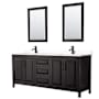 Wyndham Collection Daria 80" Free Standing Double Basin Vanity Set with Cabinet, Cultured Marble Vanity Top, and Framed Mirror Dark Espresso / White Cultured Marble Top / Matte Black Hardware