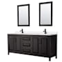 Wyndham Collection Daria 80" Free Standing Double Basin Vanity Set with Cabinet, Quartz Vanity Top, and Framed Mirror Dark Espresso / White Quartz Top / Matte Black Hardware