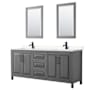 Wyndham Collection Daria 80" Free Standing Double Basin Vanity Set with Cabinet, Cultured Marble Vanity Top, and Framed Mirror Dark Gray / Carrara Cultured Marble Top / Matte Black Hardware