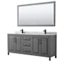 Wyndham Collection Daria 80" Free Standing Double Vanity Set with MDF Cabinet, Marble Vanity Top, 2 Undermount Sinks, and Framed Mirror Dark Gray / White Carrara Marble Top / Matte Black Hardware