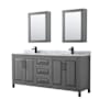 Wyndham Collection Daria 80" Free Standing Double Vanity Set with MDF Cabinet, Marble Vanity Top, 2 Undermount Sinks, and 2 Medicine Cabinets Dark Gray / White Carrara Marble Top / Matte Black Hardware