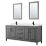 Wyndham Collection Daria 80" Free Standing Double Basin Vanity Set with Cabinet, Quartz Vanity Top, and Framed Mirror Dark Gray / Giotto Quartz Top / Matte Black Hardware