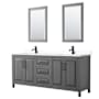 Wyndham Collection Daria 80" Free Standing Double Basin Vanity Set with Cabinet, Cultured Marble Vanity Top, and Framed Mirror Dark Gray / White Cultured Marble Top / Matte Black Hardware