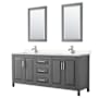 Wyndham Collection Daria 80" Free Standing Double Basin Vanity Set with Cabinet, Cultured Marble Vanity Top, and Framed Mirror Dark Gray / Carrara Cultured Marble Top / Polished Chrome Hardware