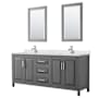 Wyndham Collection Daria 80" Free Standing Double Basin Vanity Set with Cabinet, Quartz Vanity Top, and Framed Mirror Dark Gray / Giotto Quartz Top / Polished Chrome Hardware