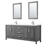 Wyndham Collection Daria 80" Free Standing Double Basin Vanity Set with Cabinet, Cultured Marble Vanity Top, and Framed Mirror Dark Gray / White Cultured Marble Top / Polished Chrome Hardware