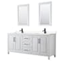 Wyndham Collection Daria 80" Free Standing Double Basin Vanity Set with Cabinet, Cultured Marble Vanity Top, and Framed Mirror White / Carrara Cultured Marble Top / Matte Black Hardware