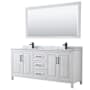 Wyndham Collection Daria 80" Free Standing Double Vanity Set with MDF Cabinet, Marble Vanity Top, 2 Undermount Sinks, and Framed Mirror White / White Carrara Marble Top / Matte Black Hardware