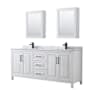 Wyndham Collection Daria 80" Free Standing Double Vanity Set with MDF Cabinet, Marble Vanity Top, 2 Undermount Sinks, and 2 Medicine Cabinets White / White Carrara Marble Top / Matte Black Hardware