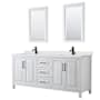 Wyndham Collection Daria 80" Free Standing Double Basin Vanity Set with Cabinet, Quartz Vanity Top, and Framed Mirror White / Giotto Quartz Top / Matte Black Hardware