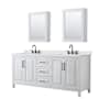 Wyndham Collection Daria 80" Free Standing Double Basin Vanity Set with Cabinet, Quartz Vanity Top, and Medicine Cabinet White / Giotto Quartz Top / Matte Black Hardware