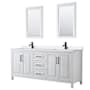Wyndham Collection Daria 80" Free Standing Double Basin Vanity Set with Cabinet, Quartz Vanity Top, and Framed Mirror White / White Quartz Top / Matte Black Hardware