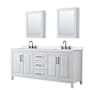Wyndham Collection Daria 80" Free Standing Double Basin Vanity Set with Cabinet, Quartz Vanity Top, and Medicine Cabinet White / White Quartz Top / Matte Black Hardware