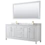 Wyndham Collection Daria 80" Free Standing Double Vanity Set with MDF Cabinet, Marble Vanity Top, 2 Undermount Sinks, and Framed Mirror White / White Carrara Marble Top / Brushed Gold Hardware