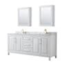 Wyndham Collection Daria 80" Free Standing Double Vanity Set with MDF Cabinet, Marble Vanity Top, 2 Undermount Sinks, and 2 Medicine Cabinets White / White Carrara Marble Top / Brushed Gold Hardware