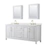 Wyndham Collection Daria 80" Free Standing Double Basin Vanity Set with Cabinet, Quartz Vanity Top, and Medicine Cabinet White / Giotto Quartz Top / Brushed Gold Hardware