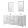 Wyndham Collection Daria 80" Free Standing Double Basin Vanity Set with Cabinet, Cultured Marble Vanity Top, and Framed Mirror White / White Cultured Marble Top / Brushed Gold Hardware