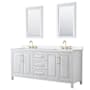Wyndham Collection Daria 80" Free Standing Double Basin Vanity Set with Cabinet, Quartz Vanity Top, and Framed Mirror White / White Quartz Top / Brushed Gold Hardware