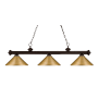 Z-Lite Riviera 3 Light 57" Wide Billiard Multi Light Pendant with Satin Gold Metal Shade Bronze
