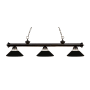 Z-Lite Riviera 3 Light Island/Billiard Chandelier with Clear Ribbed Glass and Matte Black Glass and Metal Shade Bronze