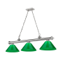Z-Lite Cordon 3 Light 14" Wide Billiard Chandelier with Green Shades Brushed Nickel / Green