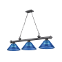 Z-Lite Cordon 3 Light 14" Wide Billiard Chandelier with Dark Blue Shades Bronze Plated / Dark Blue