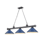 Z-Lite Cordon 3 Light 58" Wide Billiard Chandelier with Navy Blue Shades Bronze Plated / Navy Blue