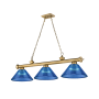 Z-Lite Cordon 3 Light 14" Wide Billiard Chandelier with Dark Blue Shades Rubbed Brass / Dark Blue