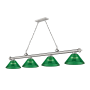 Z-Lite Cordon 4 Light 14" Wide Billiard Chandelier with Green Shades Brushed Nickel / Green