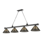 Z-Lite Cordon 4 Light 14" Wide Billiard Chandelier with Smoke Shades Bronze Plated / Smoke