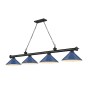 Z-Lite Cordon 4 Light 16" Wide Billiard Chandelier with Navy Blue Shades Matte Black / Navy Blue