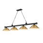 Z-Lite Cordon 4 Light 16" Wide Billiard Chandelier with Rubbed Brass Shades Matte Black / Rubbed Brass