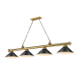 Z-Lite Cordon 4 Light 14" Wide Billiard Chandelier with Matte Black Shades Rubbed Brass / Matte Black