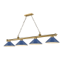 Z-Lite Cordon 4 Light 16" Wide Billiard Chandelier with Navy Blue Shades Rubbed Brass / Navy Blue