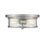 Z-Lite Savannah 2 Light 11" Wide Flush Mount Drum Ceiling Fixture with a Clear Glass Shade Brushed Nickel