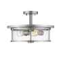 Z-Lite Savannah 3 Light 16" Wide Semi-Flush Drum Ceiling Fixture with a Clear Glass Shade Brushed Nickel