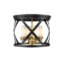 Z-Lite Malcalester 4 Light 16" Wide Flush Mount Drum Ceiling Fixture Matte Black / Olde Brass