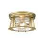 Z-Lite Cape Harbor 2 Light 12" Wide Flush Mount Drum Ceiling Fixture Rubbed Brass