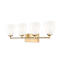 Z-Lite Oren 4 Light 31" Wide Vanity Light with Matte Opal Glass Shades Modern Gold