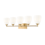 Z-Lite Oren 5 Light 38" Wide Vanity Light with Matte Opal Glass Shades Modern Gold