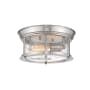 Z-Lite Sonna 2 Light 11" Wide Flush Mount Drum Ceiling Fixture with Seedy Glass Shade Brushed Nickel