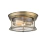 Z-Lite Sonna 2 Light 11" Wide Flush Mount Drum Ceiling Fixture with Seedy Glass Shade Heritage Brass