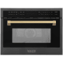 ZLINE Autograph Edition 24 Inch Wide 1.6 Cu. Ft. 1000 Watt Built In Microwave with Convection Mode and LCD Display Black Stainless Steel / Champagne Bronze
