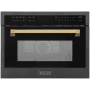 ZLINE Autograph Edition 24 Inch Wide 1.6 Cu. Ft. 1000 Watt Built In Microwave with Convection Mode and LCD Display Black Stainless Steel / Gold