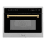ZLINE Autograph Edition 24 Inch Wide 1.6 Cu. Ft. 1000 Watt Built In Microwave with Convection Mode and LCD Display Stainless Steel / Polished Gold