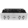 ZLINE 30 Inch Wide 4 Burner Natural Gas Rangetop with Brass Burners Stainless Steel