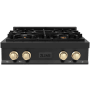 ZLINE Autograph Edition 30 Inch Wide 4 Burner Natural Gas Rangetop with Italian-Made Sealed Burners and Gold Knobs Black Stainless Steel / Gold