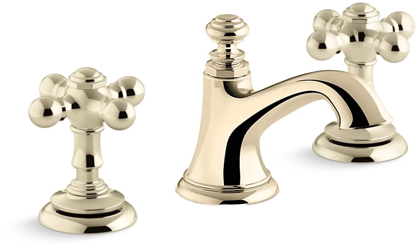 Artifacts Widespread Bathroom Faucet with Bell Spout and Cross Handles – Includes Clicker Drain Assembly