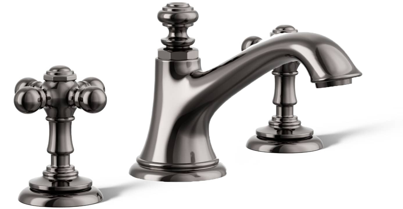 Artifacts Widespread Bathroom Faucet with Bell Spout and Cross Handles – Includes Clicker Drain Assembly