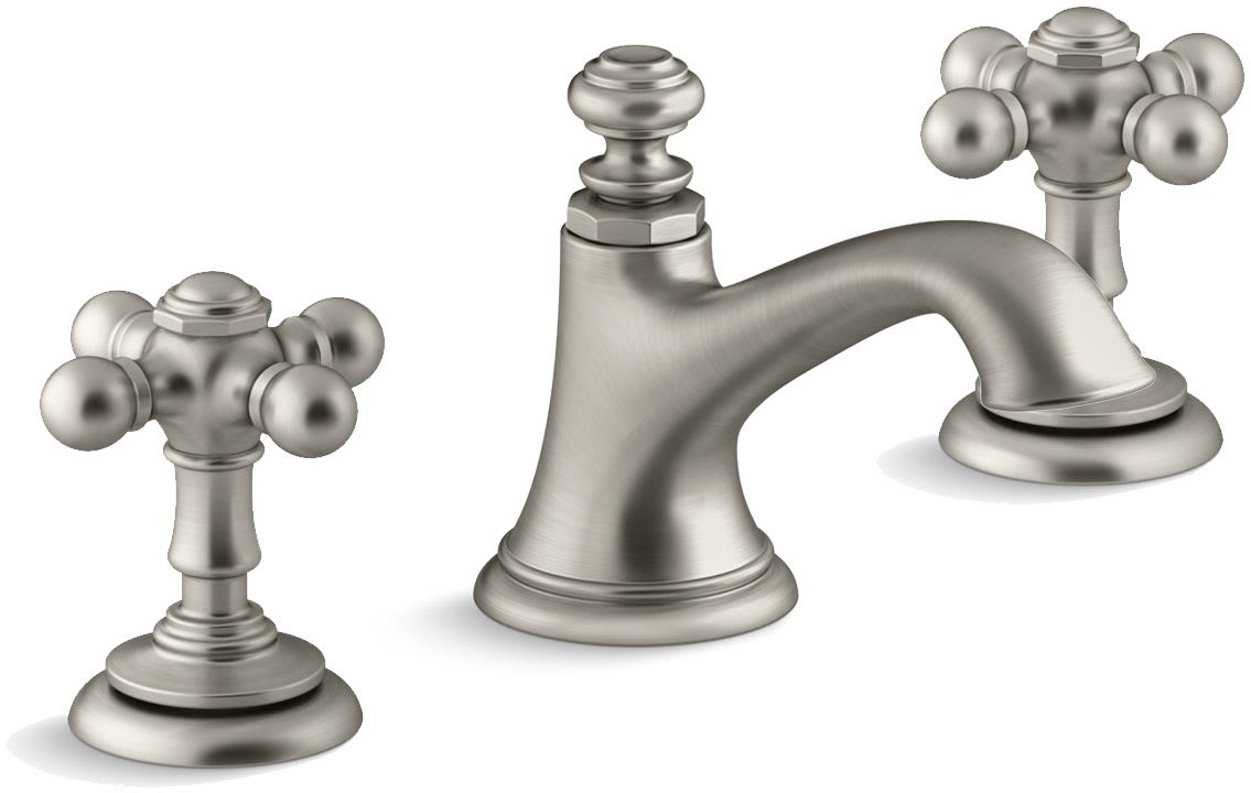 Artifacts Widespread Bathroom Faucet with Bell Spout and Cross Handles – Includes Clicker Drain Assembly